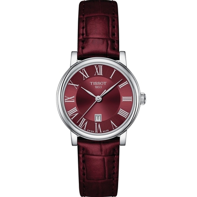 TISSOT 天梭 官方授權 Carson 羅馬石英女錶 迎春好禮-銀x紅/30mm T1222101637300