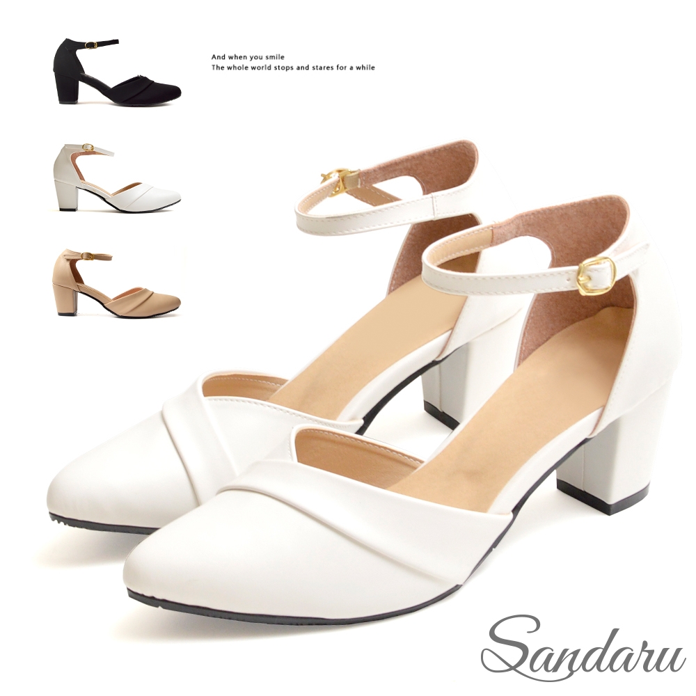 山打努SANDARU-中跟鞋 法式優雅壓摺尖頭鞋