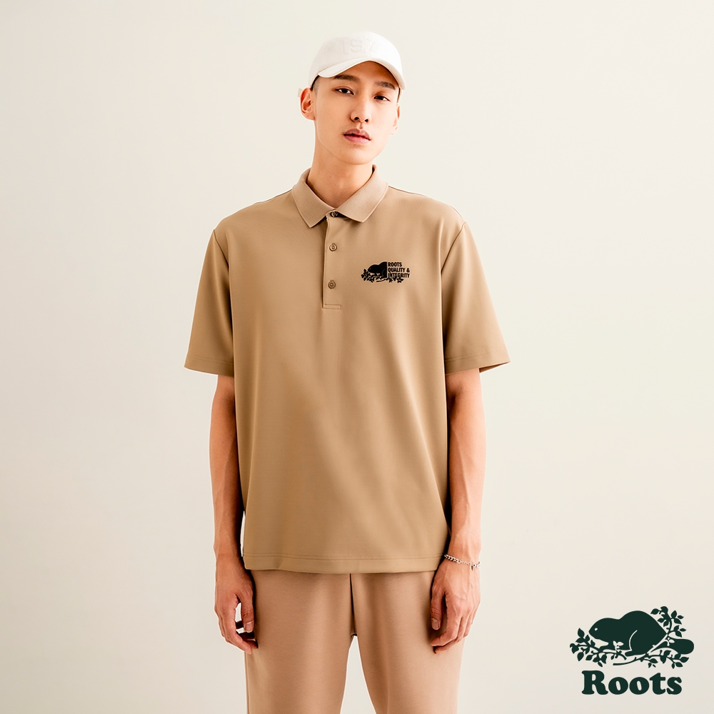 Roots 男裝-摩登都市系列雙面網眼布落肩POLO衫-棕褐色