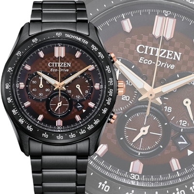 CITIZEN星辰 光動能 三眼格紋計時腕錶 43mm/CA4534-81X