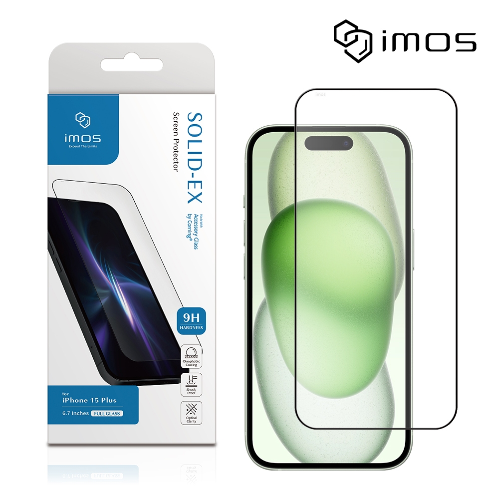 iMos iPhone 15 Plus 6.7吋 9H康寧滿版黑邊玻璃螢幕保護貼(AGbc)