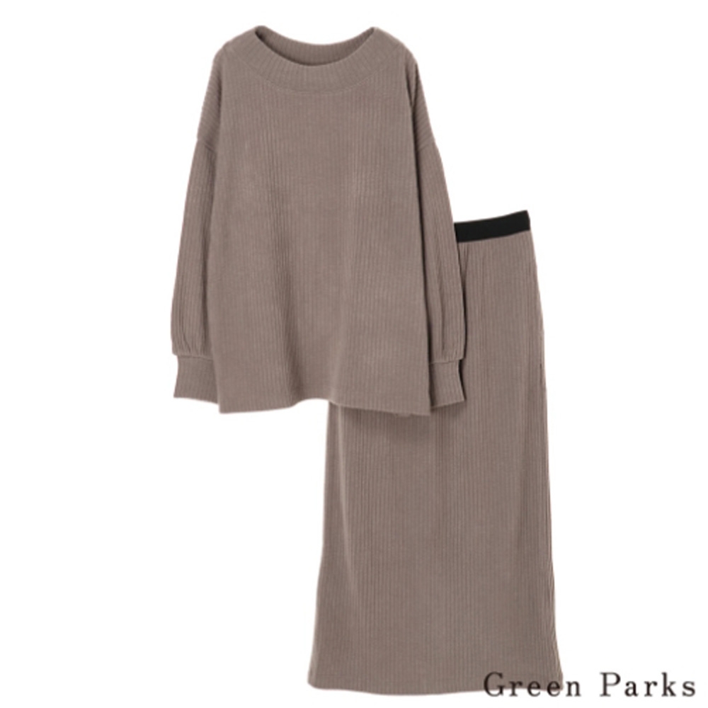 Green Parks 【SET ITEM】螺紋針織開叉上衣+針織長裙