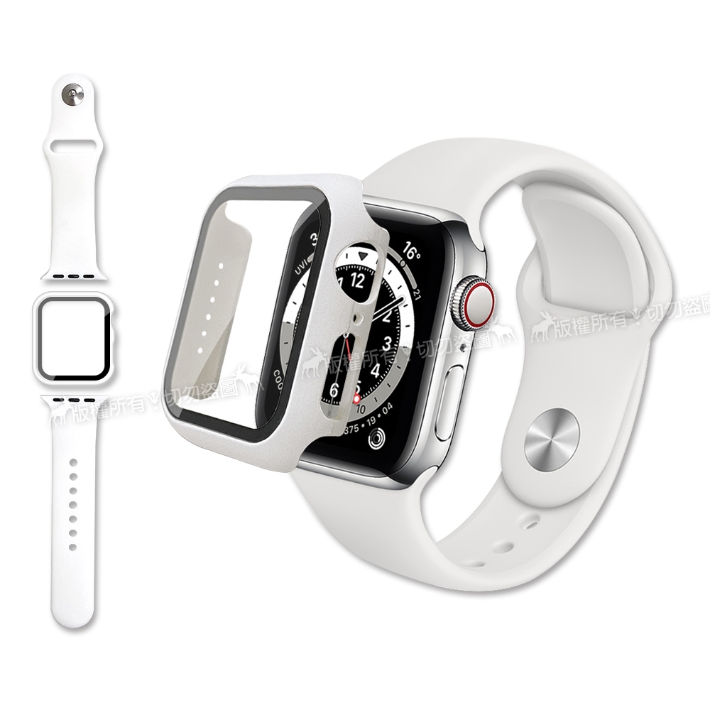 全包覆Apple Watch Series SE/6/5/4 (44mm) 9H鋼化玻璃貼+錶殼+環保