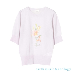 earth music  花朵圖案透膚薄針織圓領短袖上衣