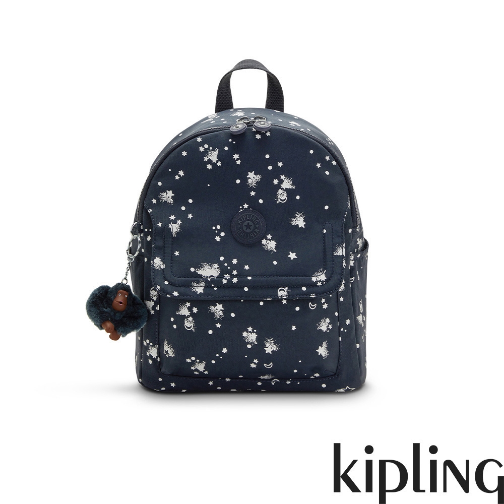 Kipling 清新黑點綴星星印花多袋小型後背包-MATTA UP