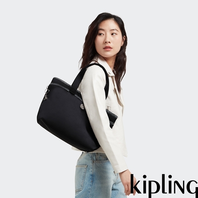 Kipling 夜幕黑撞白色滾邊手提大開口托特包-COLISSA S