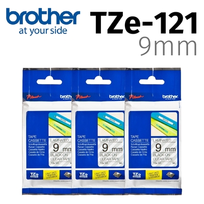 【3入組】brother 原廠護貝標籤帶 TZe-121 (透明底黑字 9mm)