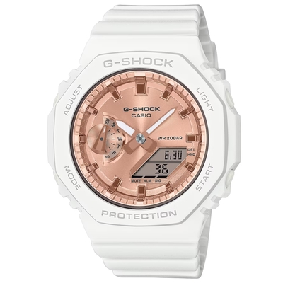 CASIO 卡西歐 G-SHOCK 八角形錶殼 粉紅金雙顯腕錶 禮物推薦 畢業禮物 42.9mm / GMA-S2100MD-7A