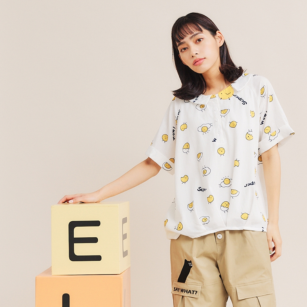 【Dailo】小雞與蛋黃印花-女短袖襯衫(二色/版型適中)