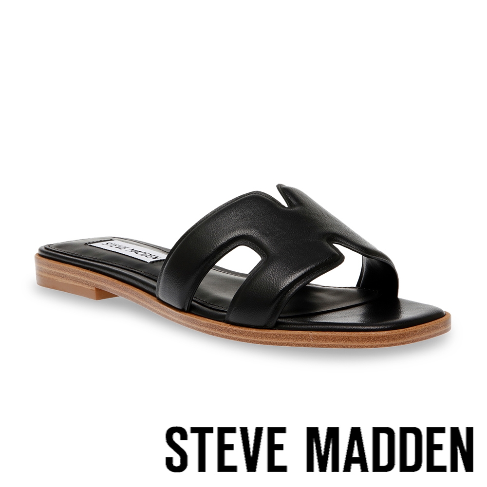 STEVE MADDEN-HEIST 皮革壓邊H拖鞋-黑色