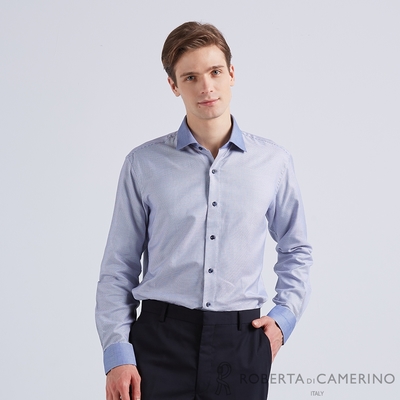 【ROBERTA諾貝達】 男裝 進口素材 舒適典雅純棉長袖襯衫 藍