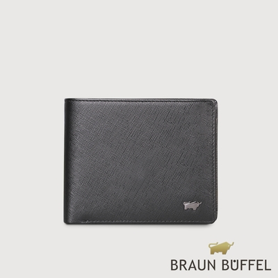 【BRAUN BUFFEL 德國小金牛】台灣總代理 至尊 12卡中間翻透明窗短夾-黑色/BF536-317-BK