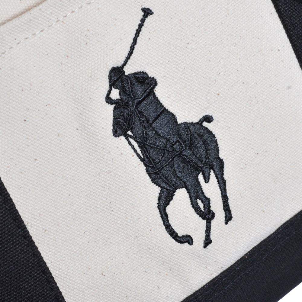 POLO Ralph Lauren 經典大馬LOGO圖騰刺繡中型肩背托特包(自然麻色/黑馬