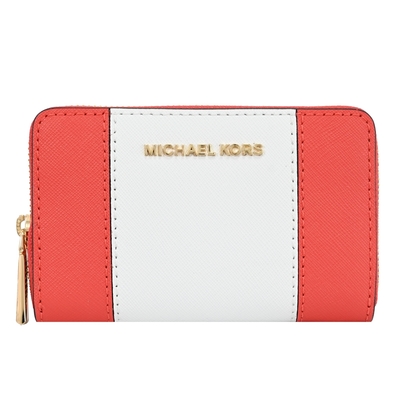 MICHAEL KORS JET SET 撞色防刮拉鍊零錢包(橘紅)