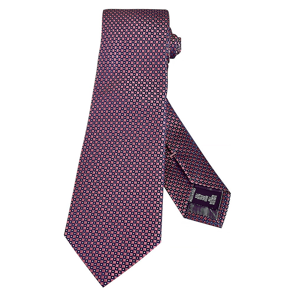 EMPORIO ARMANI方形搭配小點點花紋設計絲綢混紡領帶(寬版/深懷舊粉底x藍銀字)