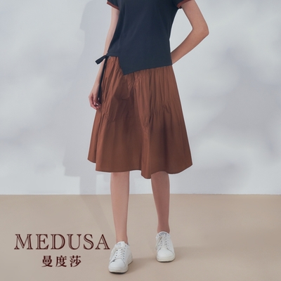 現貨【MEDUSA 曼度莎】抽皺素面棉質中長裙（M-XL）｜中長裙 休閒 棉質