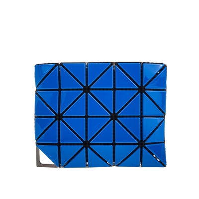 ISSEY MIYAKE 三宅一生 BAOBAO 新款FLIPPER系列亮面三角格附鍊帶零錢包 (藍色)
