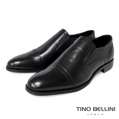 TINO BELLINI 男款 牛皮雕花橫飾正裝紳士鞋-黑