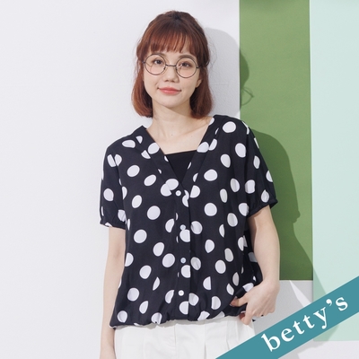 betty’s貝蒂思 V領點點印花假兩件上衣(黑色)