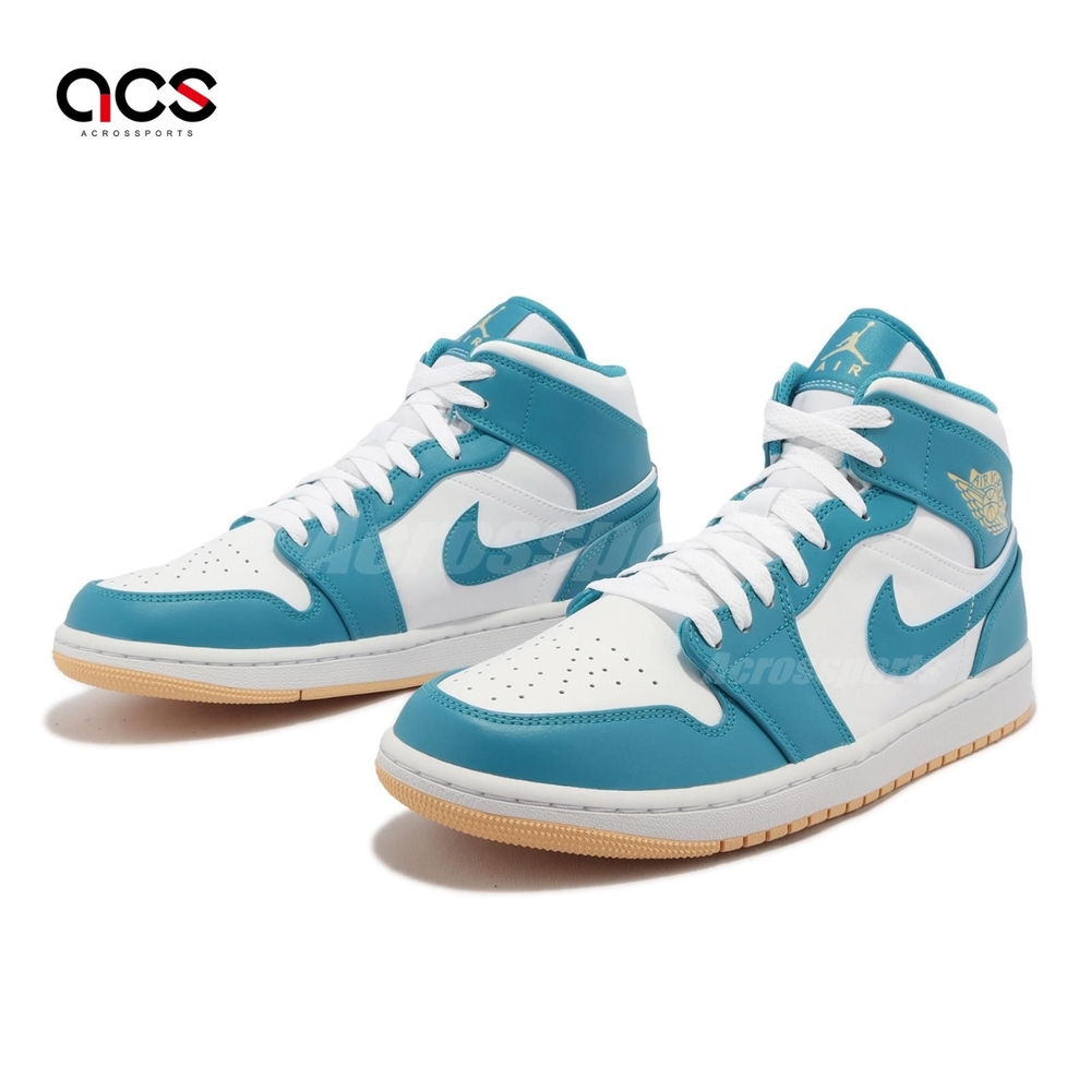 Nike 休閒鞋Air Jordan 1 Mid 男鞋藍白中筒Aquatone 黃底AJ1 喬丹