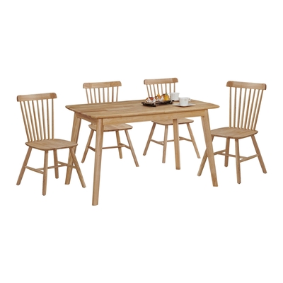 Boden-萊昂4.3尺全實木餐桌椅組合(一桌四椅)-130x80x75cm