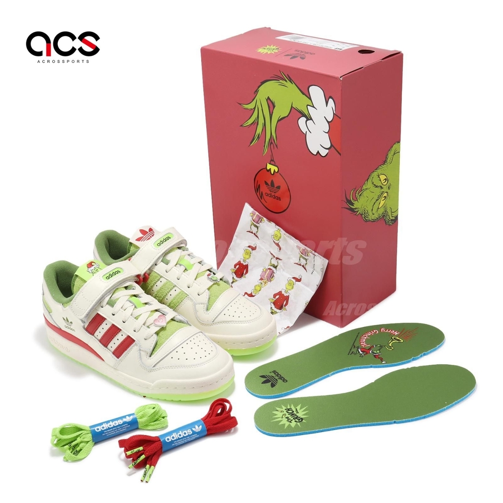 adidas X The Grinch Forum Low 大童 女鞋 白 紅 聖誕節 鬼靈精 魔鬼氈 愛迪達 ID9175