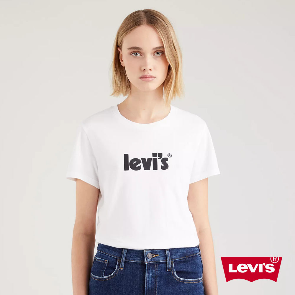 Levis 女款 短袖T恤 / 質感麂皮復古Logo / 修身版型 白