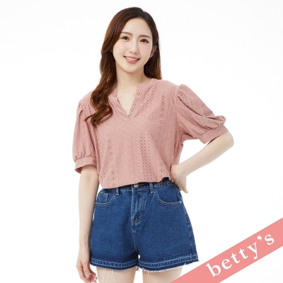 betty’s貝蒂思 腰鬆緊率性不收邊牛仔短褲(深藍)