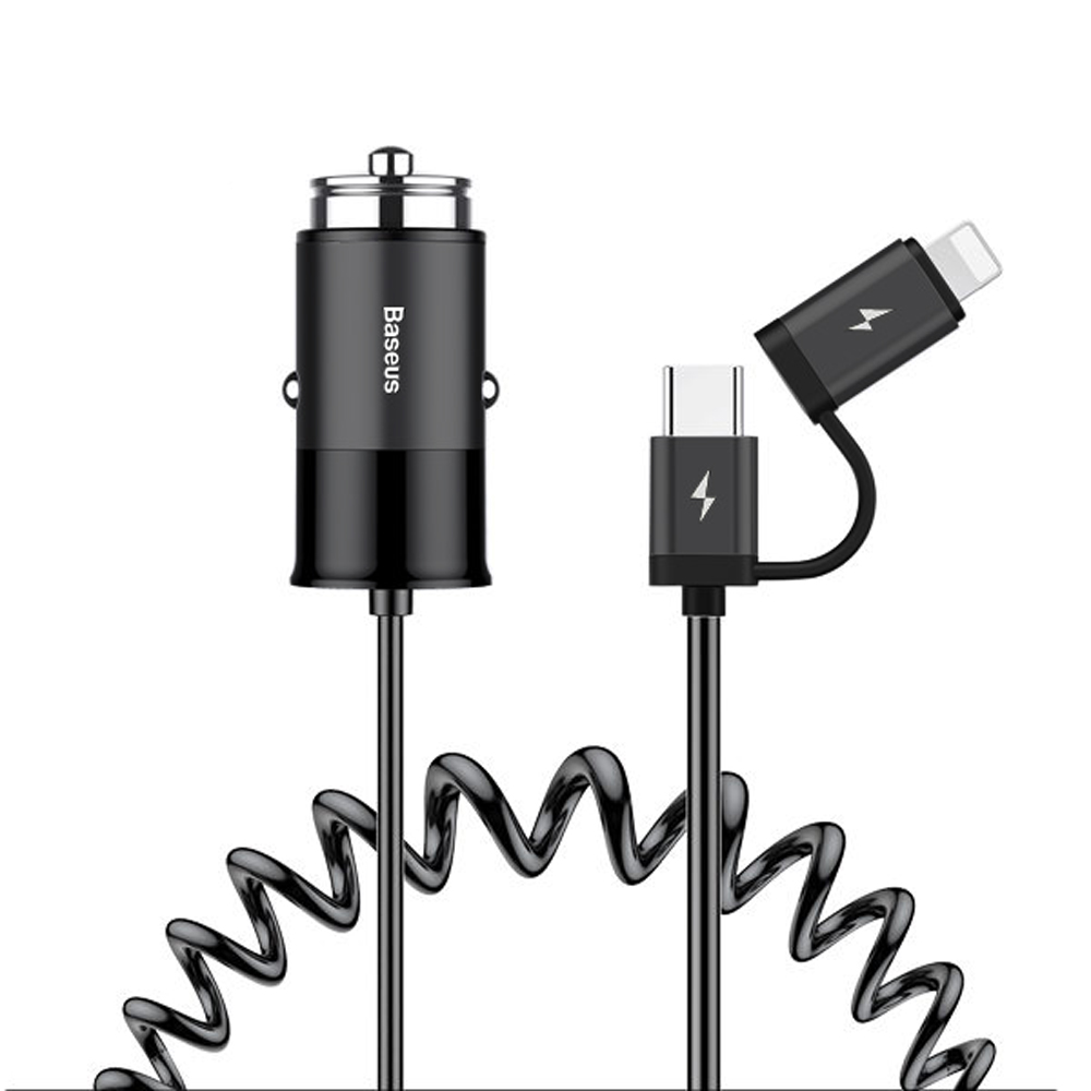 Baseus  Lightning+Type-C智能一體彈簧線車充(車充+充電線)