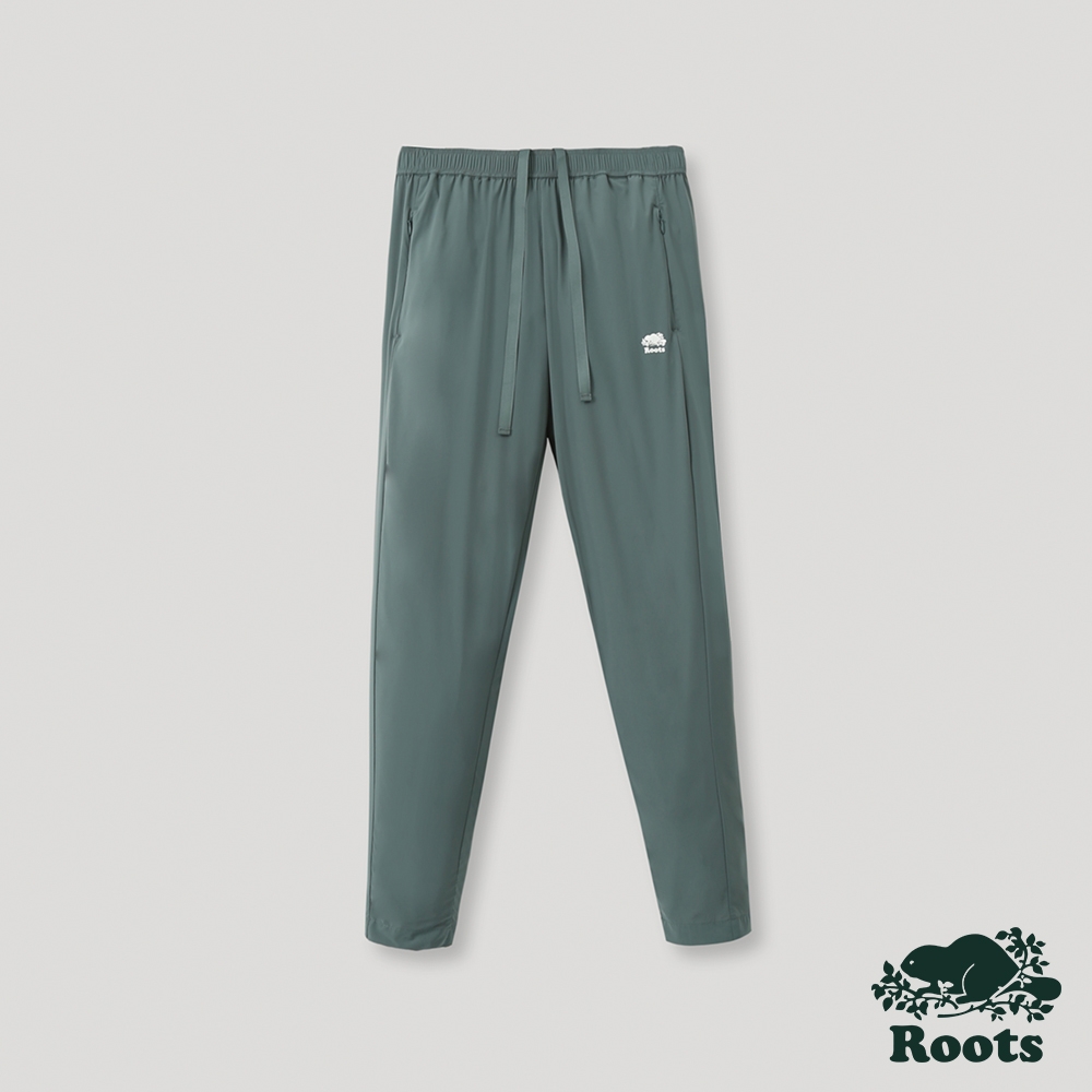 Roots 女裝- 山林漫步系列 海狸LOGO輕薄長褲-綠色