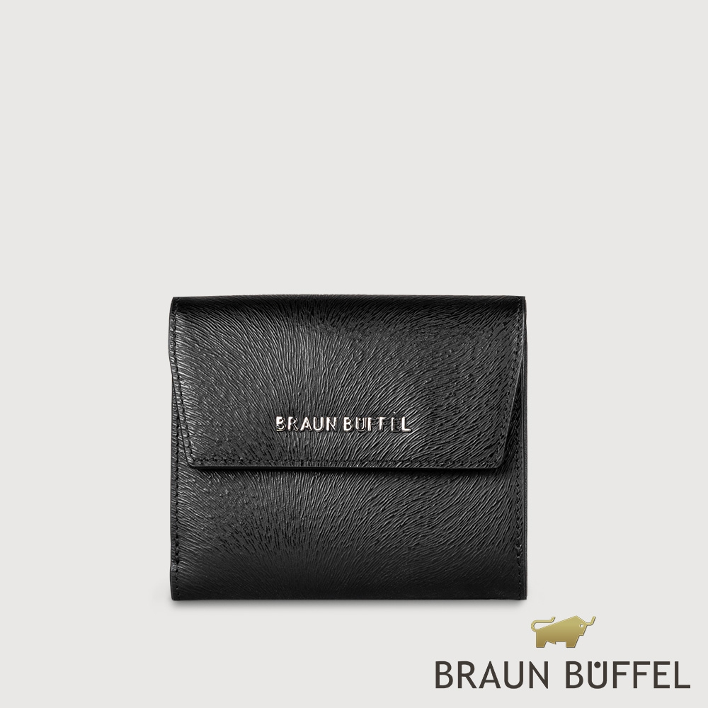 【BRAUN BUFFEL 德國小金牛】台灣總代理  萊納斯 8卡RFID防盜兩折短夾-黑色/BF835-404-BK