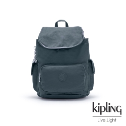 Kipling 知性優雅藍拉鍊掀蓋後背包-CITY PACK S