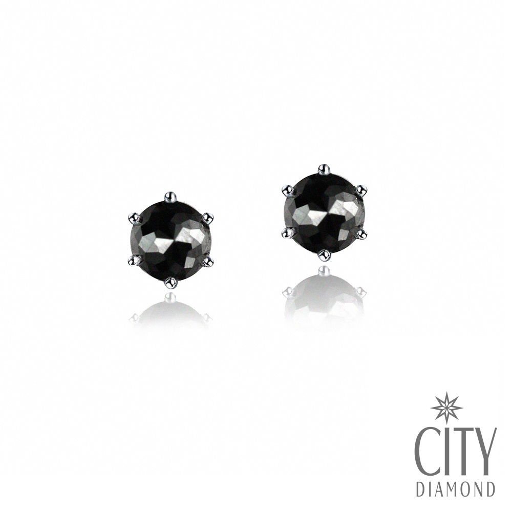 City Diamond引雅【東京Yuki系列】鉑金黑鑽石20分6爪耳環