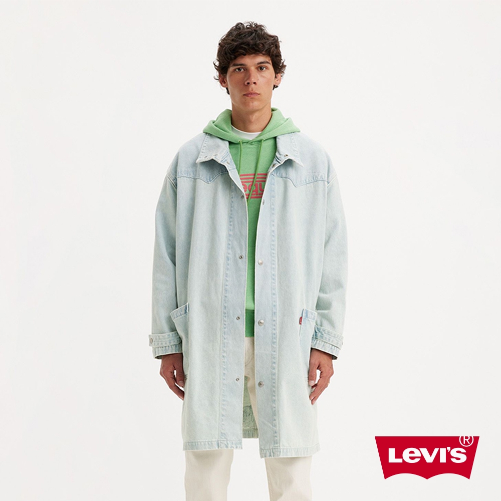 Levis 男款 西部丹寧牛仔大衣外套 / 內裡緹花壓印 / 輕淺藍水洗