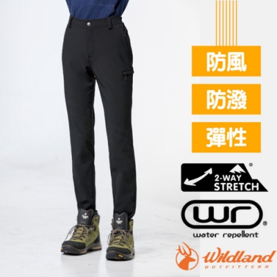 荒野 WildLand 女新款 SOFTSHELL窄直筒長褲_黑