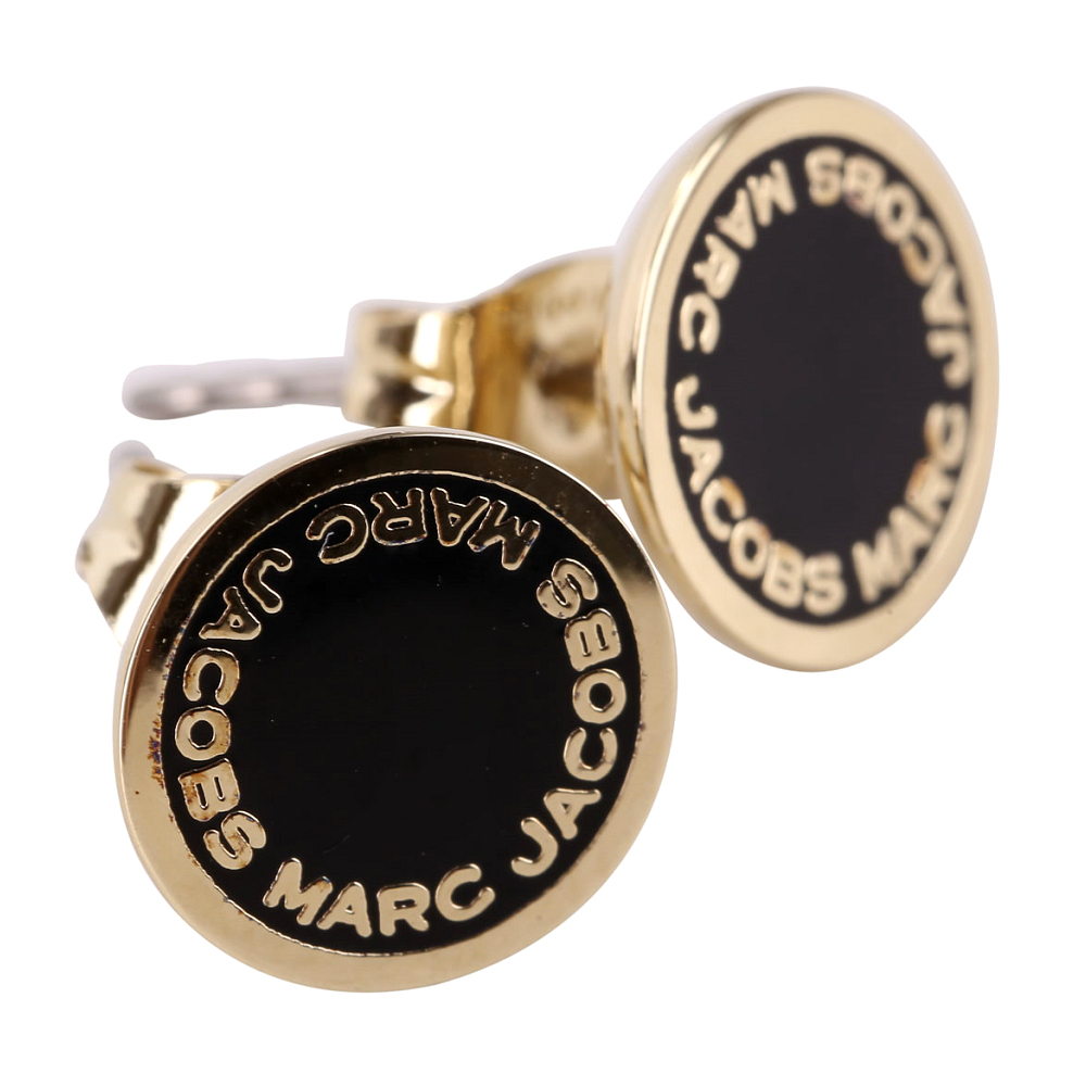 MARC JACOBS Logo Disc Stud 字母琺瑯圓盤耳針式耳環(金x黑)