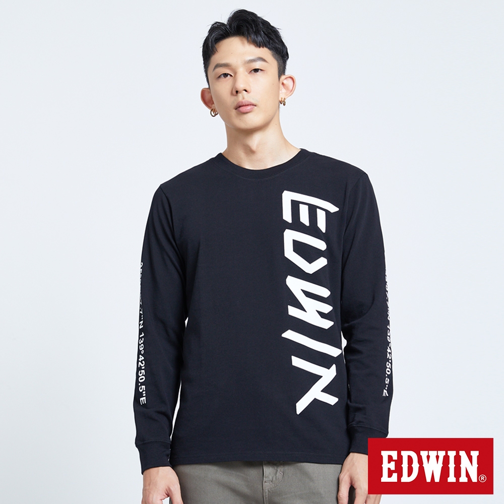 EDWIN EFS LOGO座標薄長袖T恤-男-黑色