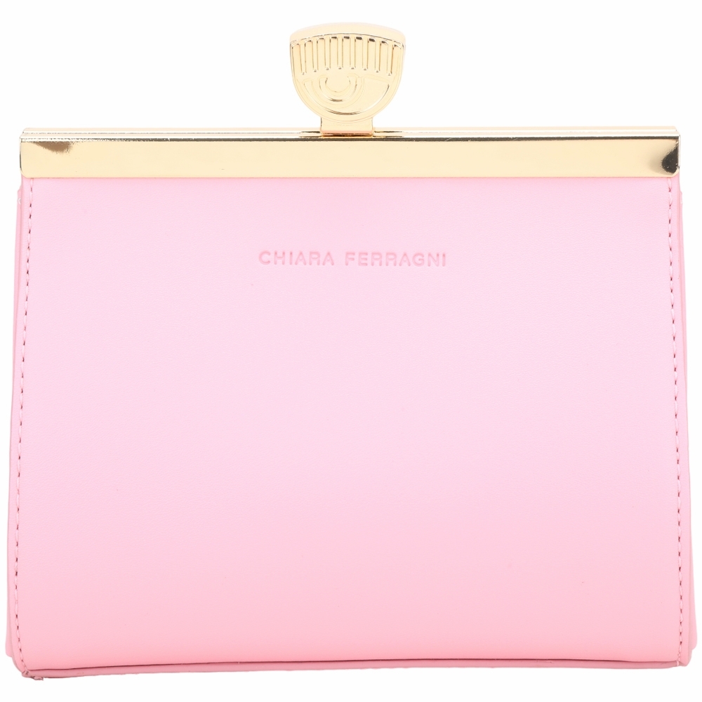 Chiara Ferragni Eyelike 眨眼金屬框釦式皮革手拿口金包(粉色)