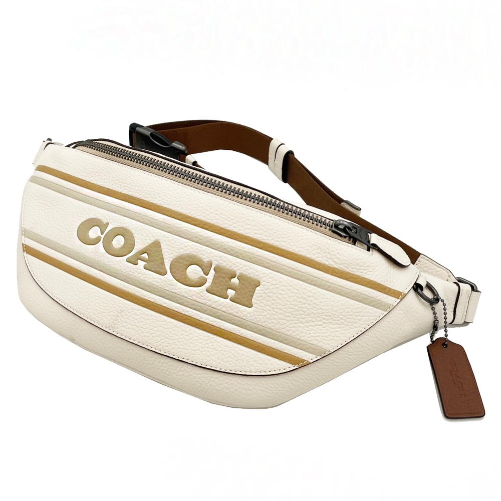 COACH 男款C LOGO胸前包/腰包/單肩斜背包(米白)