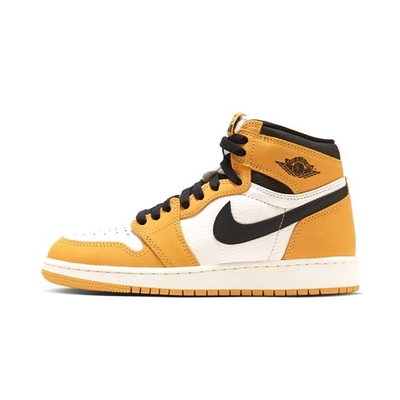 【NIKE 耐吉】休閒鞋 AIR JORDAN 1 RETRO HIGH OG YELLOW OCHRE GS 黑黃 大童 女鞋 FD1437-701