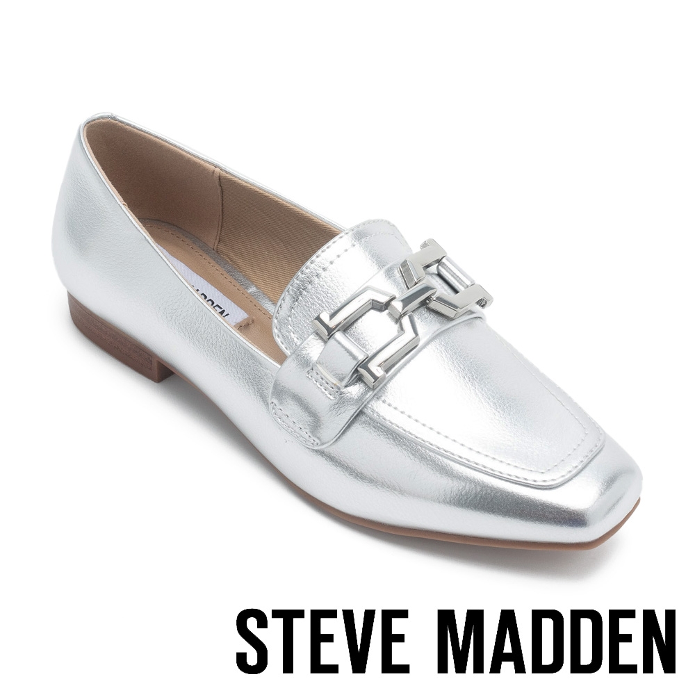 STEVE MADDEN-RYANN 皮革方頭樂福鞋-銀色