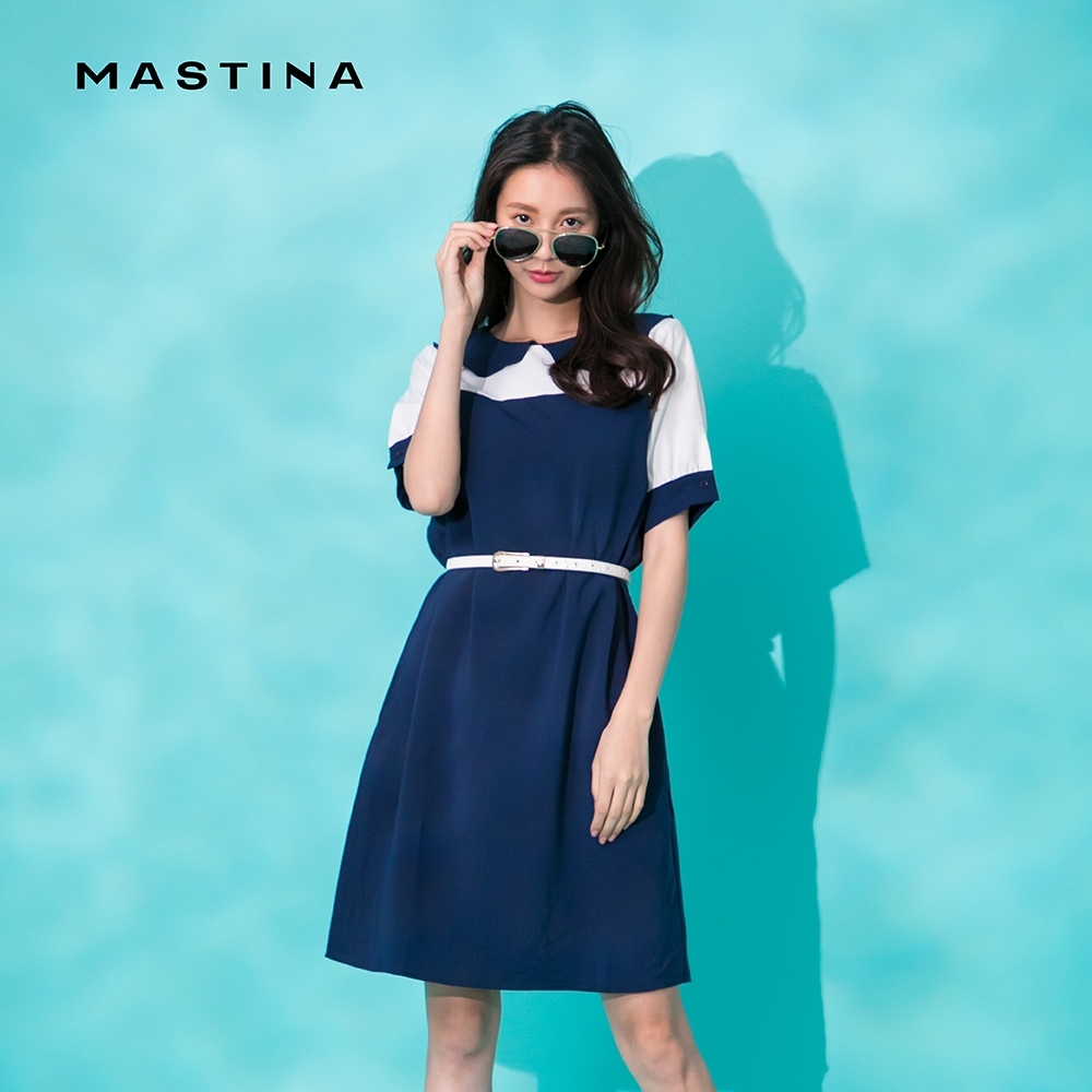 【MASTINA】簡約顏色搭配-洋裝(藍色)