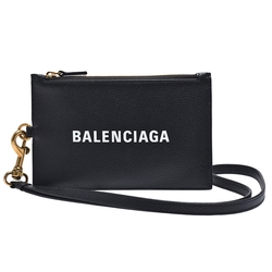 BALENCIAGA 經典品牌字母LOGO掛繩拉鍊零錢包(黑)