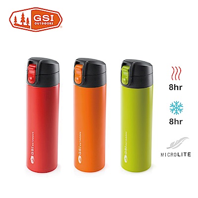 美國GSI 輕量單手彈蓋不鏽鋼保溫瓶-0.5L(紅綠橘)