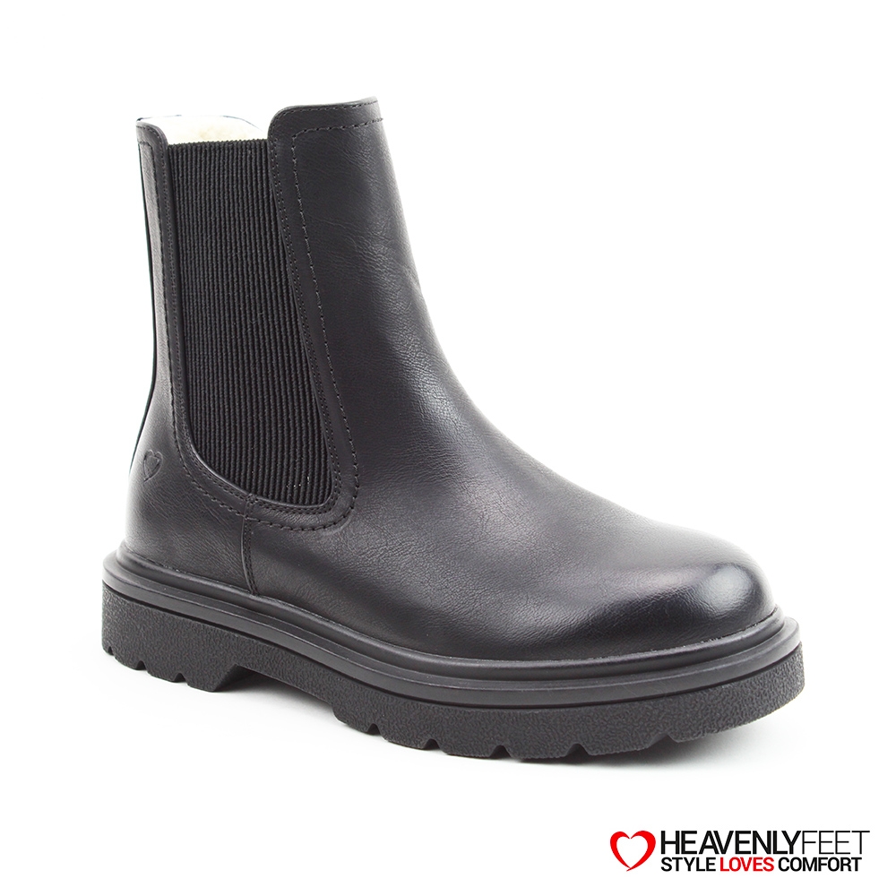 HEAVENLYFEET 英國舒適休閒女鞋 切爾西厚底短靴-Saint2 Warm(黑色)