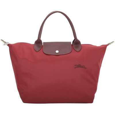 LONGCHAMP Le Pliage Green 中款 奔馬刺繡短提把水餃包(紅色)