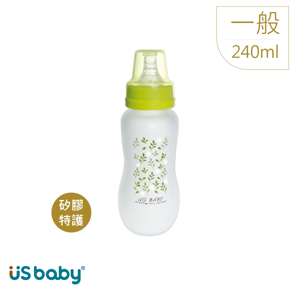 US baby 優生 真母感特護玻璃瓶(一般口徑240ml-綠)