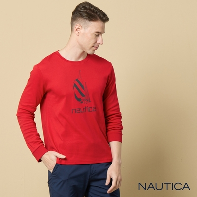 Nautica 男裝 經典帆船LOGO印花長袖T恤-紅