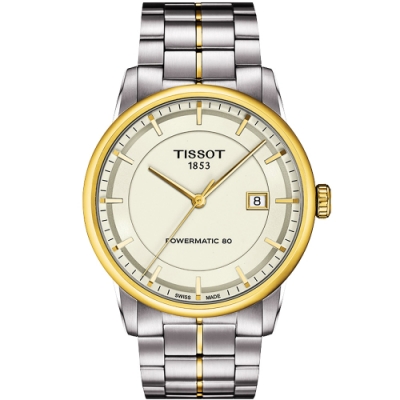 TISSOT 天梭 官方授權 T-Classic Luxury 機械腕錶 迎春好禮-象牙白x金框/41mm T0864072226100