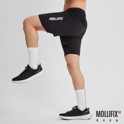 Mollifix 瑪莉菲絲 MEN_360°口袋雙層運動短褲(黑)瑜珈褲、短褲、瑜珈服
